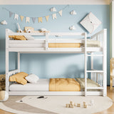 Twin Over Twin Pinewood Bunk Bed with Ladder & Full-Length Guardrails for Small Space, Apartment