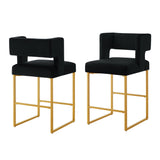 Set of 2 Velvet Counter Height Bar Stools with Open Backrest & Metal Frame for kitchen islands, Cafes, Dining Room