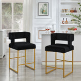 Set of 2 Velvet Counter Height Bar Stools with Open Backrest & Metal Frame for kitchen islands, Cafes, Dining Room