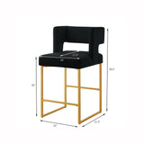 Set of 2 Velvet Counter Height Bar Stools with Open Backrest & Metal Frame for kitchen islands, Cafes, Dining Room