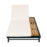 Outdoor Chaise Lounge Set with Soft Cushion & Adjustable Back, Patio Sunbathing Bed Daybed with Flat Storage Surface, Black&Cream&Teak