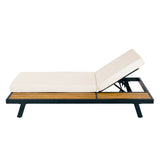 Outdoor Chaise Lounge Set with Soft Cushion & Adjustable Back, Patio Sunbathing Bed Daybed with Flat Storage Surface, Black&Cream&Teak