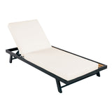 Outdoor Chaise Lounge Set with Soft Cushion & Adjustable Back, Patio Sunbathing Bed Daybed with Flat Storage Surface, Black&Cream&Teak