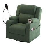 Electric Power Recliner 270° Swivel Rocker Upholstered Accent Chair Sofa Chair with Phone Holder, USB Port, Storage Arm, Side Pocket, Cup Holder,Green