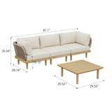 4pcs Outdoor Sectional Sofa Set with Cushion & Coffee Table, Patio Conversation Chat Set Seating Set Garden Furniture Set