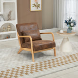 Mid-Century Modern Accent Chair, Reading Armchairs with Waist Cushion & Wood Frame for Living Room, Bedroom, Sunroom