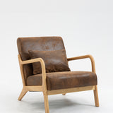 Mid-Century Modern Accent Chair, Reading Armchairs with Waist Cushion & Wood Frame for Living Room, Bedroom, Sunroom