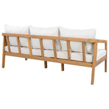 Outdoor Sofa Patio 3-seat Sofa with Water-repellent Cushions & Weather-Resistant Wood Frame, Beige+Natural