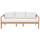 Outdoor Sofa Patio 3-seat Sofa with Water-repellent Cushions & Weather-Resistant Wood Frame, Beige+Natural