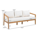 Outdoor Sofa Patio 3-seat Sofa with Water-repellent Cushions & Weather-Resistant Wood Frame, Beige+Natural