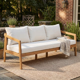 Outdoor Sofa Patio 3-seat Sofa with Water-repellent Cushions & Weather-Resistant Wood Frame, Beige+Natural
