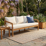 Outdoor Sofa Patio 3-seat Sofa with Water-repellent Cushions & Weather-Resistant Wood Frame, Beige+Natural