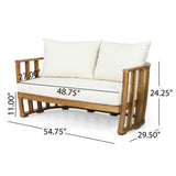 2pcs Outdoor Loveseat and Coffee Table Set, Acacia Wood Patio Conversation Furniture with Cushions, Teak & Beige