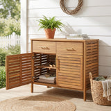 Outdoor Cabinet Patio Acacia Wood Storage Cabinet, Weather-Resistant Sideboard Buffet w/ 2 Drawers & Slatted Doors, Natural