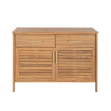 Outdoor Cabinet Patio Acacia Wood Storage Cabinet, Weather-Resistant Sideboard Buffet w/ 2 Drawers & Slatted Doors, Natural