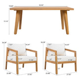 3pcs Outdoor Chair Set Patio Garden Chat Set Conversation Seating Set with Waterproof Cushion & Coffee Table, Beige+Natural
