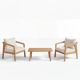 3pcs Outdoor Chair Set Patio Garden Chat Set Conversation Seating Set with Waterproof Cushion & Coffee Table, Beige+Natural