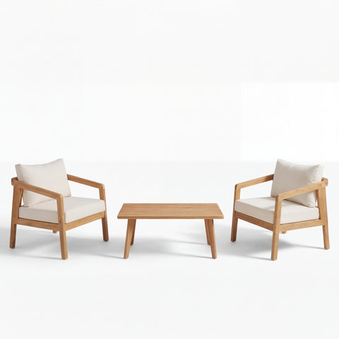 3pcs Outdoor Chair Set Patio Garden Chat Set Conversation Seating Set with Waterproof Cushion & Coffee Table, Beige+Natural