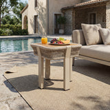 Square Patio End Table Outdoor Accent Table Acacia Wood Side Table with Handwoven Rope Accents & Metal Frame