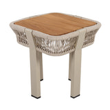 Square Patio End Table Outdoor Accent Table Acacia Wood Side Table with Handwoven Rope Accents & Metal Frame