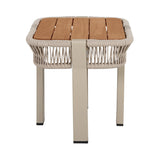 Square Patio End Table Outdoor Accent Table Acacia Wood Side Table with Handwoven Rope Accents & Metal Frame