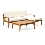 3pcs Patio Conversation Set, Acacia Wood Outdoor Sectional Sofa Set, 3-Seater Couch with Ottoman & Coffee Table