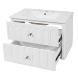 30" Floating Bathroom Vanity with Ceramic Sink, Wall Mount Bathroom Vanity with Oval Knobs & Soft-Close Drawer Slides