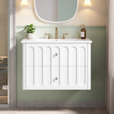 30" Floating Bathroom Vanity with Ceramic Sink, Wall Mount Bathroom Vanity with Oval Knobs & Soft-Close Drawer Slides