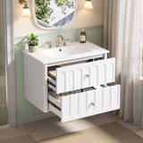 30" Floating Bathroom Vanity with Ceramic Sink, Wall Mount Bathroom Vanity with Oval Knobs & Soft-Close Drawer Slides