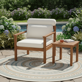 Mid-Century Modern Outdoor Accent Chair Patio Lounge Chair, Acacia Wood Frame Armchair with Bolster Pillow & Cushions