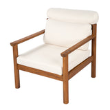 Mid-Century Modern Outdoor Accent Chair Patio Lounge Chair, Acacia Wood Frame Armchair with Bolster Pillow & Cushions