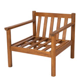 Mid-Century Modern Outdoor Accent Chair Patio Lounge Chair, Acacia Wood Frame Armchair with Bolster Pillow & Cushions