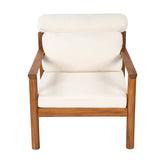 Mid-Century Modern Outdoor Accent Chair Patio Lounge Chair, Acacia Wood Frame Armchair with Bolster Pillow & Cushions