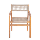 Set of 2 Outdoor Dining Chairs Patio Accent Chair Rope Woven Armchair with Weather-Resistant Acacia Wood Frame, Teak