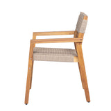 Set of 2 Outdoor Dining Chairs Patio Accent Chair Rope Woven Armchair with Weather-Resistant Acacia Wood Frame, Teak
