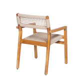 Set of 2 Outdoor Dining Chairs Patio Accent Chair Rope Woven Armchair with Weather-Resistant Acacia Wood Frame, Teak