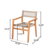 Set of 2 Outdoor Dining Chairs Patio Accent Chair Rope Woven Armchair with Weather-Resistant Acacia Wood Frame, Teak