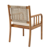 Set of 2 Outdoor Dining Chairs Patio Accent Chair Armchair with Water-repellent Cushion & Weather-Resistant Acacia Wood Frame, Cream+Brown