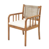 Set of 2 Outdoor Dining Chairs Patio Accent Chair Armchair with Water-repellent Cushion & Weather-Resistant Acacia Wood Frame, Cream+Brown