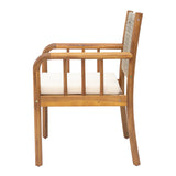 Set of 2 Outdoor Dining Chairs Patio Accent Chair Armchair with Water-repellent Cushion & Weather-Resistant Acacia Wood Frame, Cream+Brown