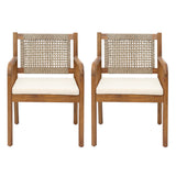 Set of 2 Outdoor Dining Chairs Patio Accent Chair Armchair with Water-repellent Cushion & Weather-Resistant Acacia Wood Frame, Cream+Brown