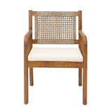 Set of 2 Outdoor Dining Chairs Patio Accent Chair Armchair with Water-repellent Cushion & Weather-Resistant Acacia Wood Frame, Cream+Brown
