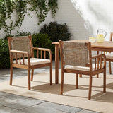 Set of 2 Outdoor Dining Chairs Patio Accent Chair Armchair with Water-repellent Cushion & Weather-Resistant Acacia Wood Frame, Cream+Brown