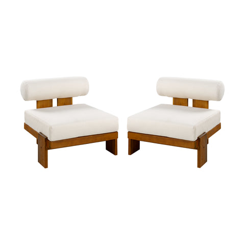 Set of 2 Patio Club Chair Outdoor Accent Chair Sofa Chair with Water-repellent Cushion & Weather-Resistant Acacia Wood Frame, Beige,Teak
