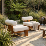 Set of 2 Patio Club Chair Outdoor Accent Chair Sofa Chair with Water-repellent Cushion & Weather-Resistant Acacia Wood Frame, Beige,Teak