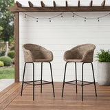 Set of 2 Outdoor Wicker Barstool, 29.5" Seat Height Bar Chairs with Metal Legs for Patio & Indoor