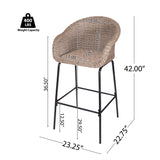Set of 2 Outdoor Wicker Barstool, 29.5" Seat Height Bar Chairs with Metal Legs for Patio & Indoor