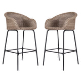 Set of 2 Outdoor Wicker Barstool, 29.5" Seat Height Bar Chairs with Metal Legs for Patio & Indoor