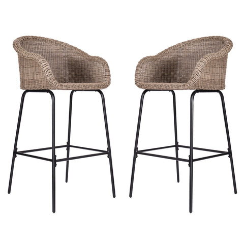 Set of 2 Outdoor Wicker Barstool, 29.5" Seat Height Bar Chairs with Metal Legs for Patio & Indoor