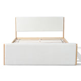 Queen Size Natural Wood Platform Bed frame with Upholstered Headboard & Footboard for Bedroom, Apartment